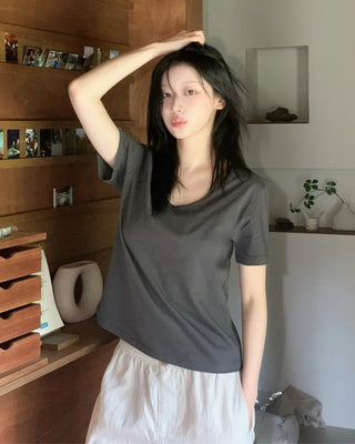 [5 colors] Essential Semi U-neck Short Sleeve T-shirt