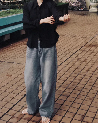 [Length selectable] Vintage Wash Denim Pants