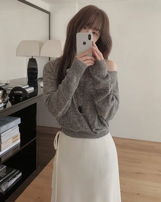 [3 colors] Boat neck knit