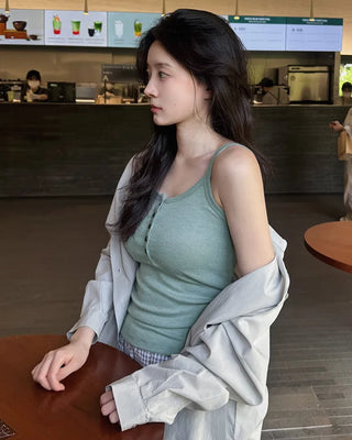 Layered slim-fit button-up knit