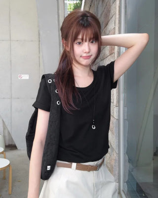 [5 colors] Essential Semi U-neck Short Sleeve T-shirt