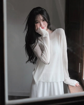 [5 colors] Boat neck knit