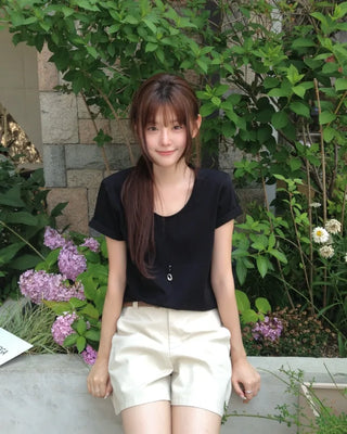 [5 colors] Essential Semi U-neck Short Sleeve T-shirt
