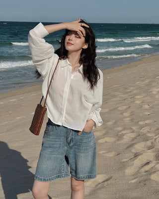 [6 colors] Fly Summer Button-Down Linen Shirt