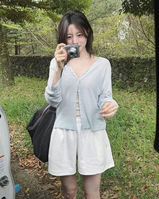 [4 colors] Linen knit cardigan