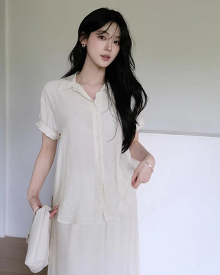 [Set][2 colors] Soft Blouse and Skirt