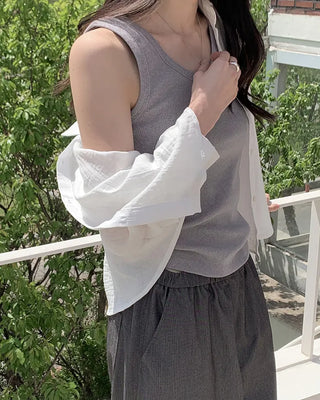 [4 colors] Basic ribbed sleeveless top