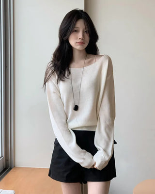 [3 colors] Boat neck knit