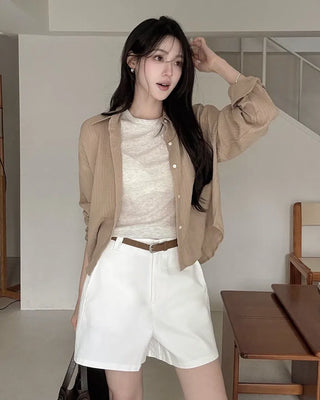 [3 colors] Semi-Cropped Shirt