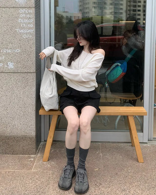 [3 colors] Boat neck knit