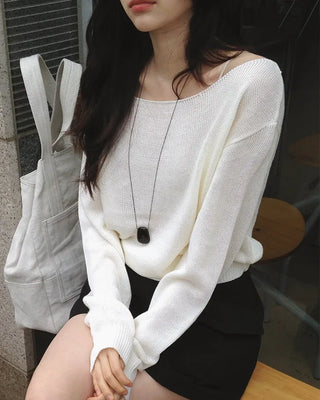 [3 colors] Boat neck knit