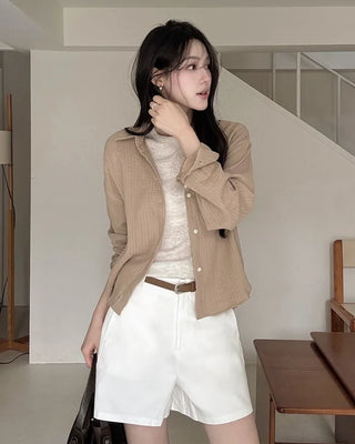 [3 colors] Semi-Cropped Shirt
