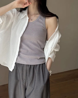 [4 colors] Basic ribbed sleeveless top