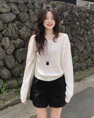 [3 colors] Boat neck knit
