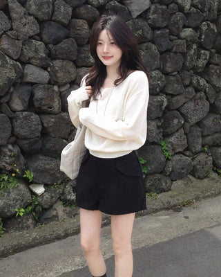 [3 colors] Boat neck knit