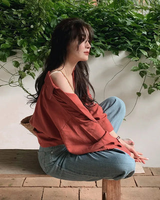 [6 colors] Fly Summer Button-Down Linen Shirt