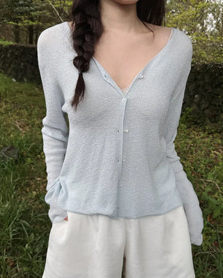 [4 colors] Linen knit cardigan