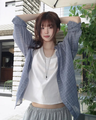 [3 colors] Brushed Summer Tencel Check Shirt