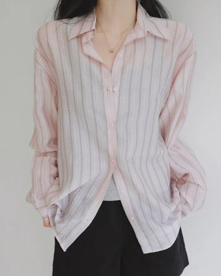 [3 colors] Watery Tencel Stripe Soft Shirt