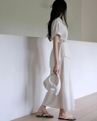 [Set][2 colors] Soft Blouse and Skirt