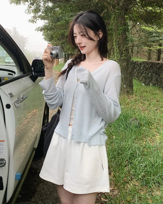 [4 colors] Linen knit cardigan