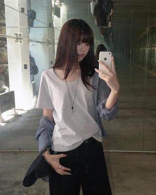 [5 colors] Essential Semi U-neck Short Sleeve T-shirt