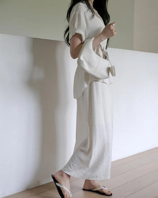 [Set][2 colors] Soft Blouse and Skirt