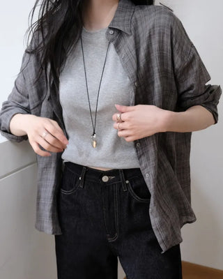 [3 colors] Brushed Summer Tencel Check Shirt