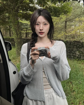 [4 colors] Linen knit cardigan