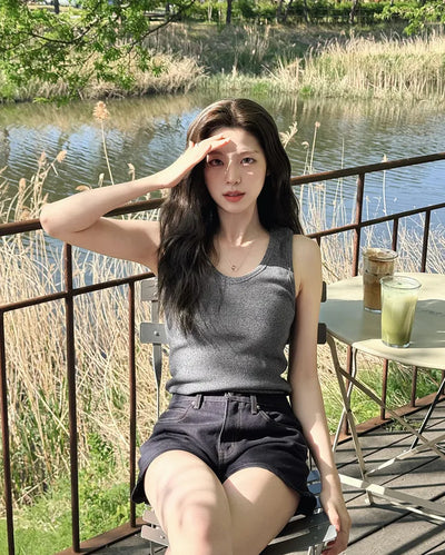 [4 colors] Basic ribbed sleeveless top