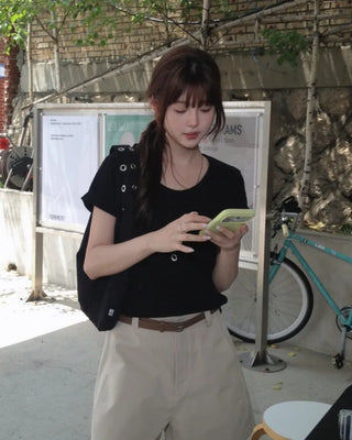 [5 colors] Essential Semi U-neck Short Sleeve T-shirt
