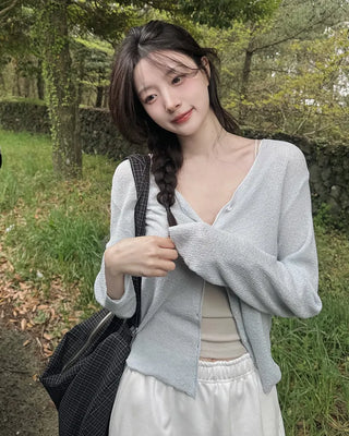 [4 colors] Linen knit cardigan