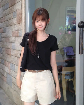 [5 colors] Essential Semi U-neck Short Sleeve T-shirt