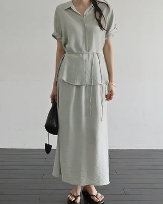[Set][2 colors] Soft Blouse and Skirt