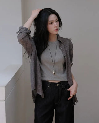 [3 colors] Brushed Summer Tencel Check Shirt