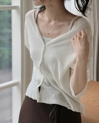[4 colors] Linen knit cardigan
