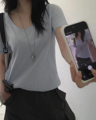 [5 colors] Essential Semi U-neck Short Sleeve T-shirt