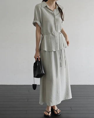 [Set][2 colors] Soft Blouse and Skirt