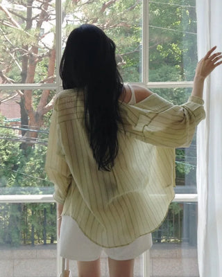 [3 colors] Watery Tencel Stripe Soft Shirt