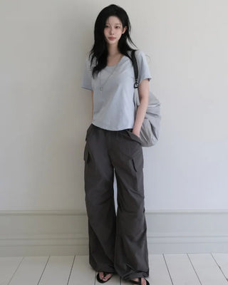 [5 colors] Essential Semi U-neck Short Sleeve T-shirt