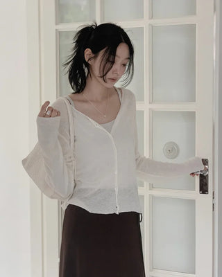 [4 colors] Linen knit cardigan