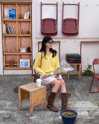 (6 colors) High-quality cotton V-neck knit