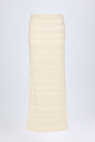 Ruffled Mid-Rise Maxi Skirt in Ivory