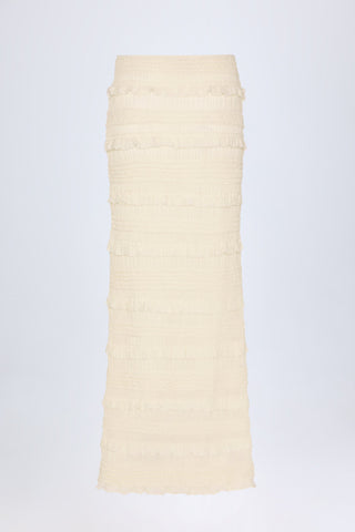 Ruffled Mid-Rise Maxi Skirt in Ivory