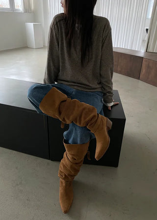 (2 colors) Wrinkled Western Long Boots