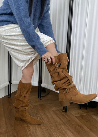 (2 colors) Wrinkled Western Long Boots