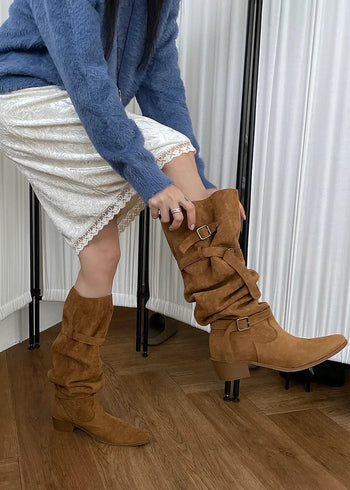 (2 colors) Wrinkled Western Long Boots
