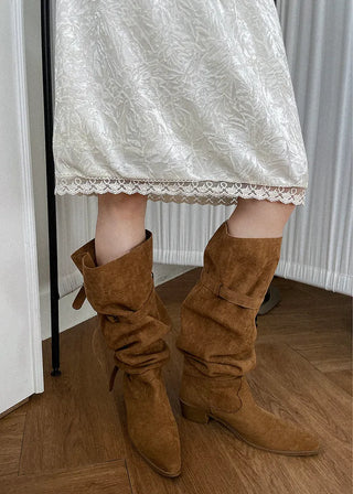 (2 colors) Wrinkled Western Long Boots