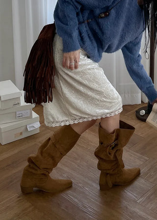 (2 colors) Wrinkled Western Long Boots