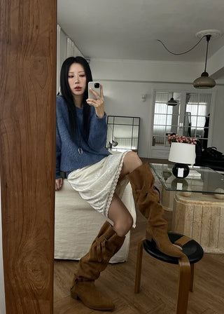 (2 colors) Wrinkled Western Long Boots